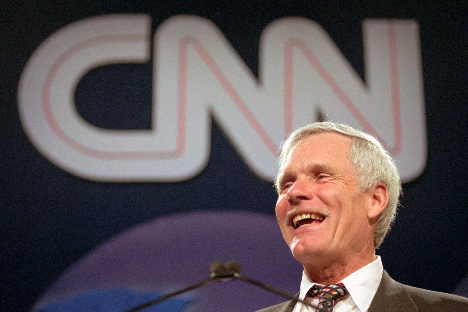 Ted Turner speaks during the CNN World Report Contributors banquet in Atlanta in 1995. (AP Photo/John Bazemore)