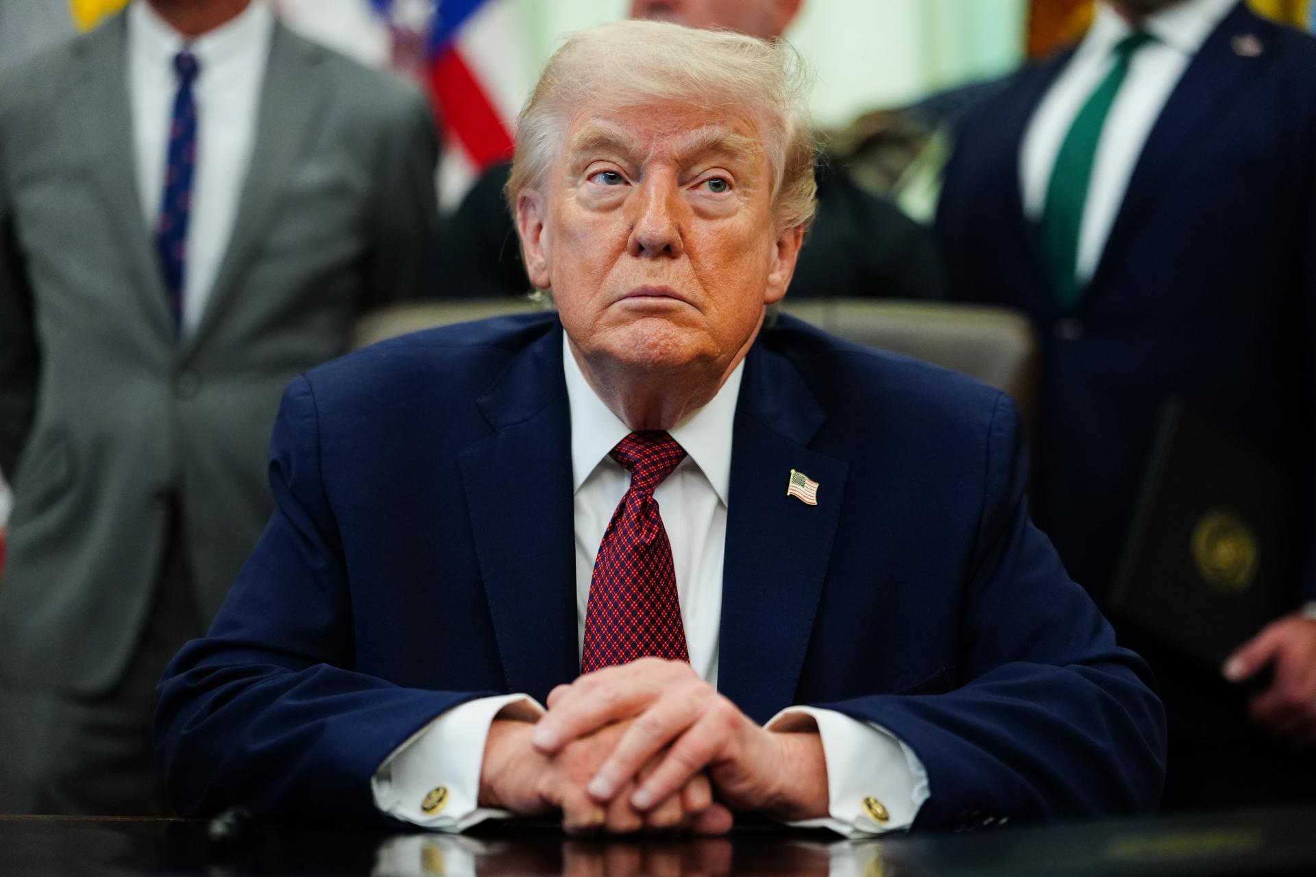 President Donald Trump in the Oval Office of the White House, Saturday, in Washington.