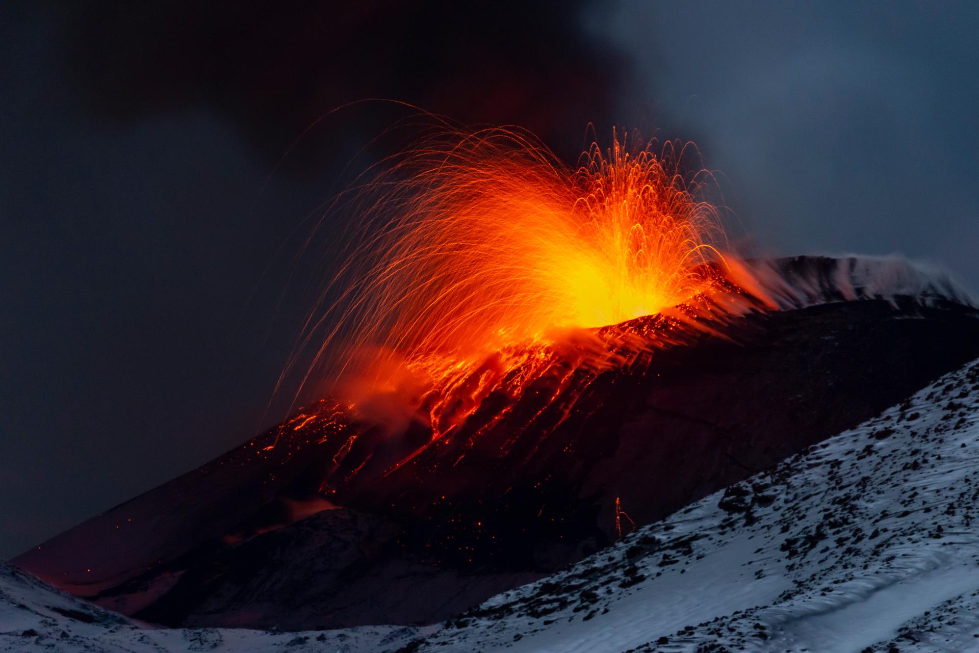 Explosive activity concentrates at the north-east crater of Mount Etna, in Sicily, Italy, Dec. 29, 2025.