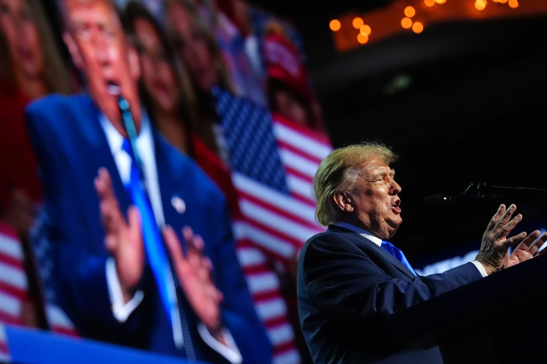 President Donald Trump speaks at the Republican convention, Wednesday, in Dallas. 