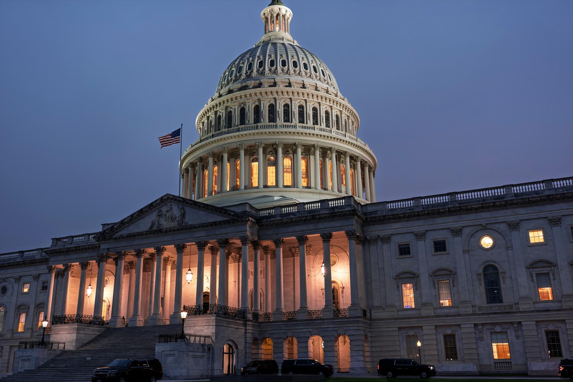 The Capitol is seen at dusk in Washington, Tuesday. 