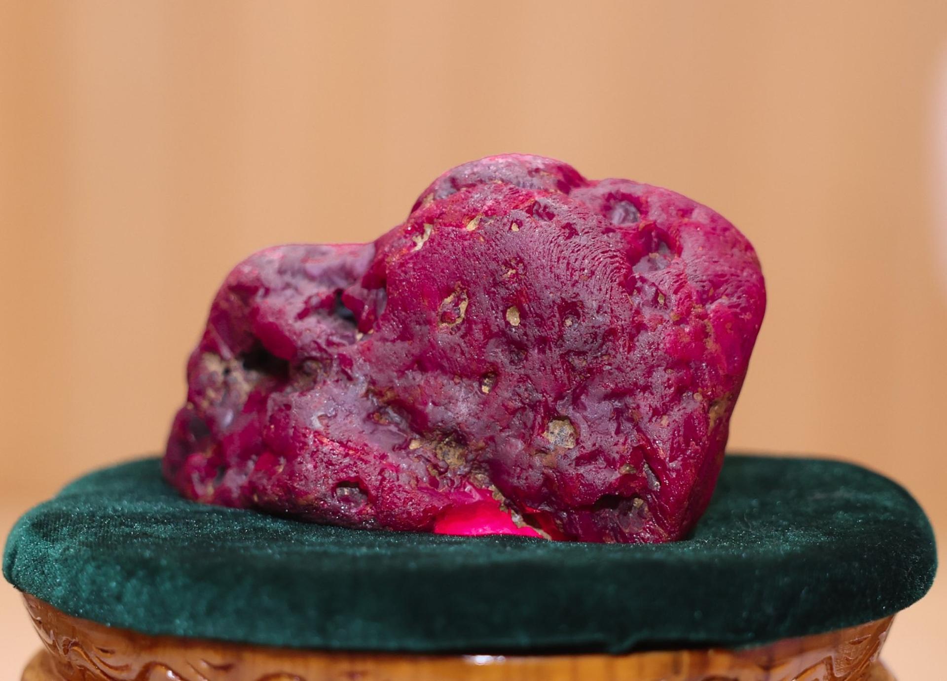 In this photo provided by Myanmar Military True News Information Team on Thursday, Myanmar’s newly discovered ruby is displayed in Naypyitaw, Myanmar.