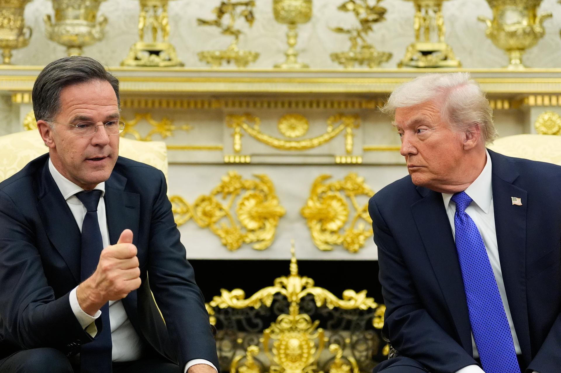 President Donald Trump meets with NATO Secretary General Mark Rutte in the Oval Office of the White House, Wednesday.