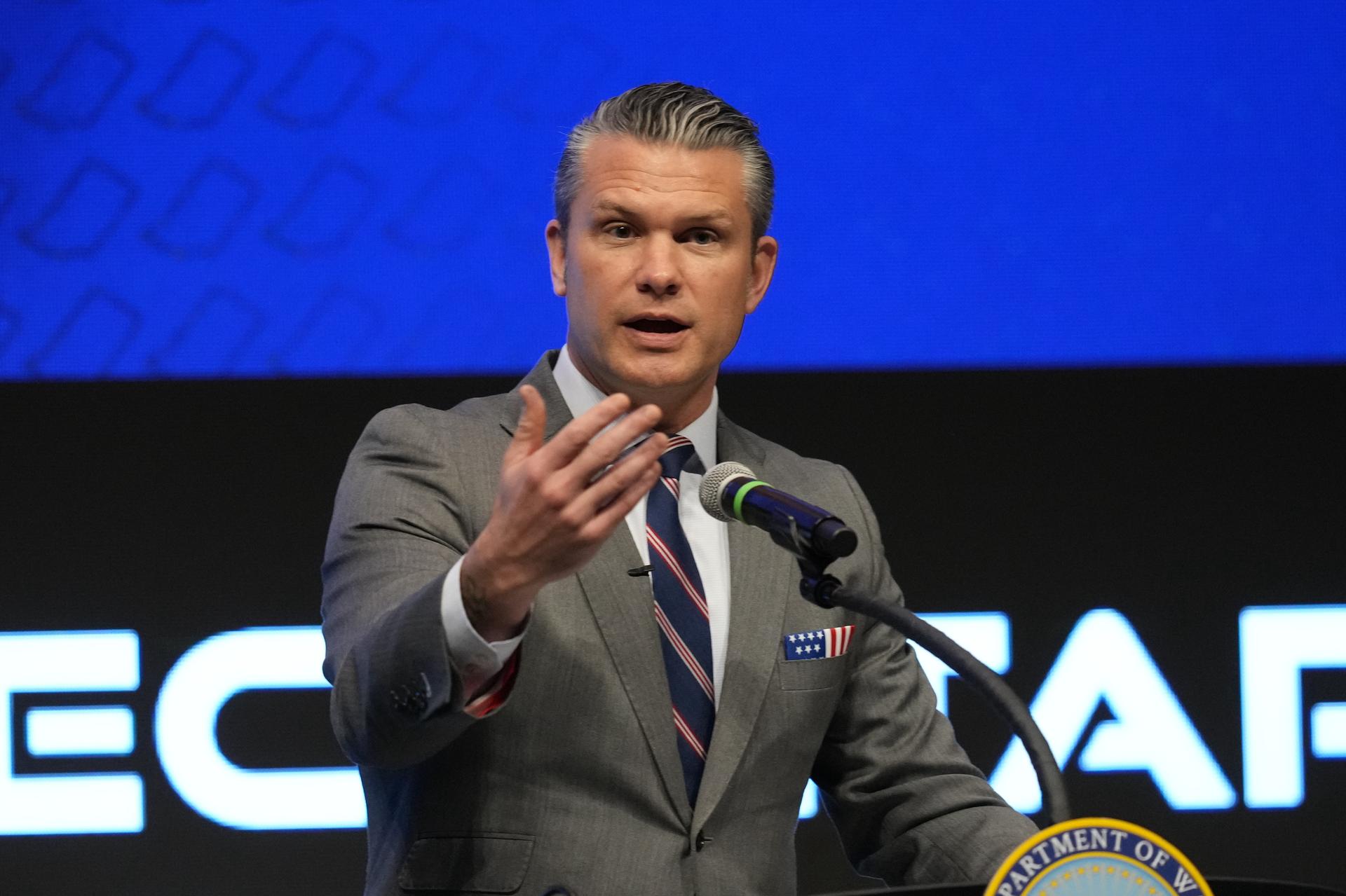 Defense Secretary Pete Hegseth speaks during the 4th annual Northeast Indiana Defense Summit at Purdue University Fort Wayne, Nov. 12, 2025, in Fort Wayne, Ind.