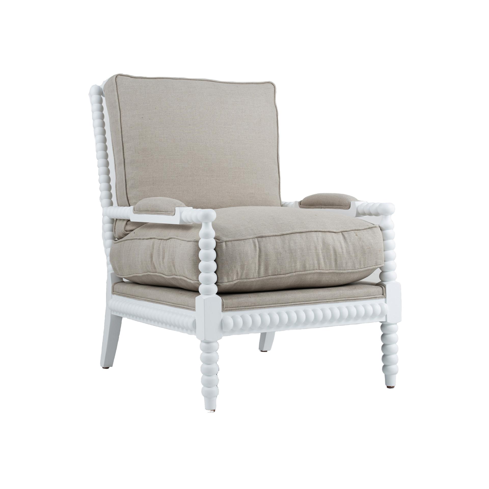 White bobbin armchair, $1149, Temple & Webster