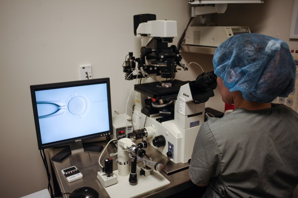  A researcher working in a DNA lab.
