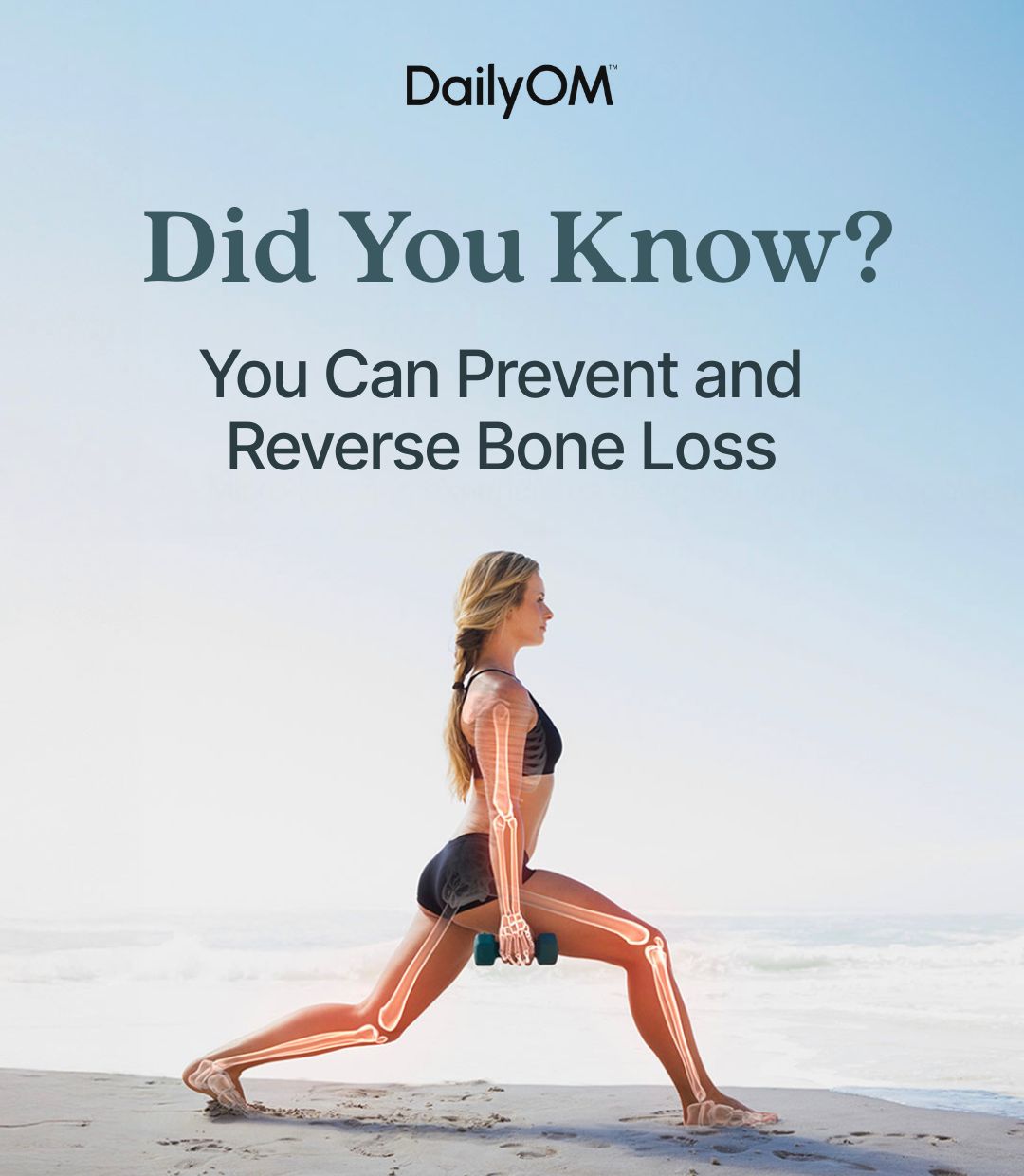 woman with weight doing lunge on the beach