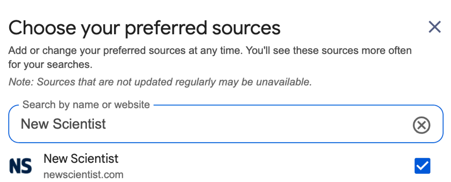 Choose your preferred source. Links to Google
