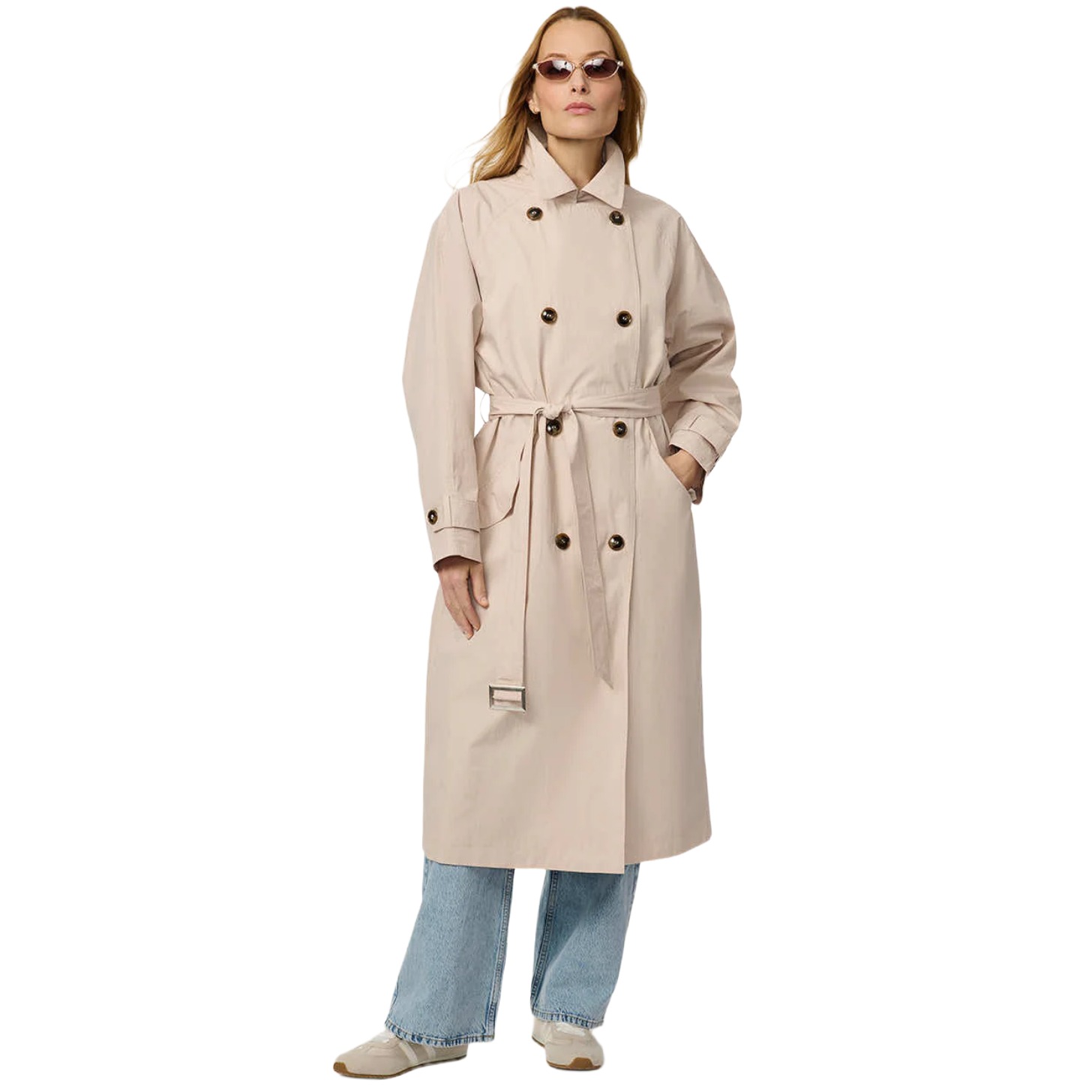 An off white trench coat.