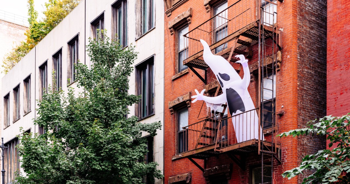 Blow up Halloween decor on a balcony