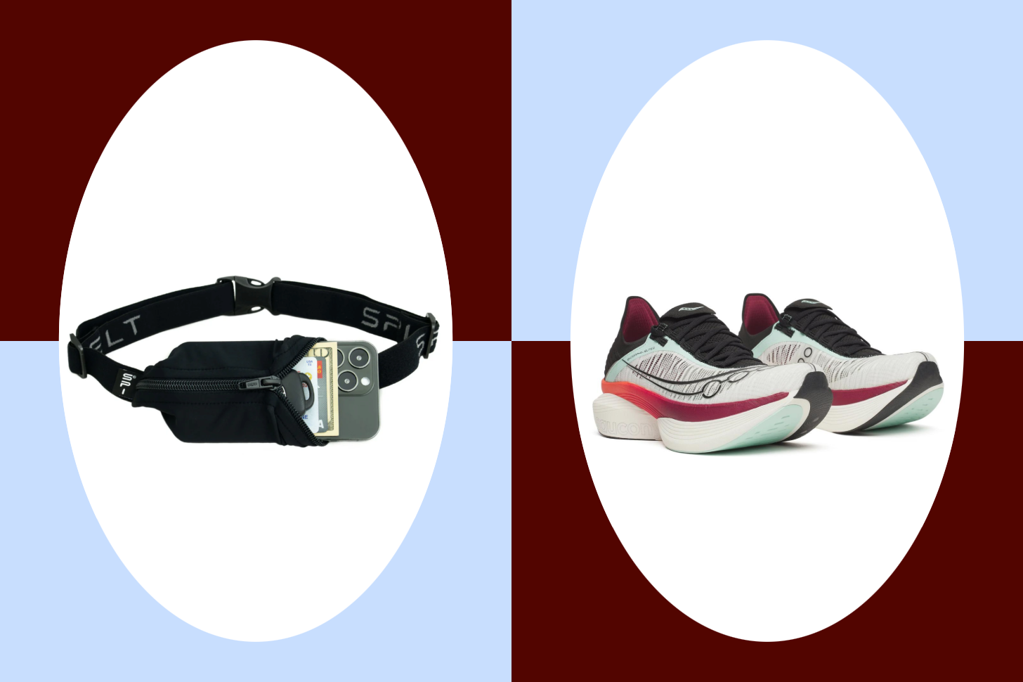 Product Images of an SPIBelt and Saucony Running Sneakers