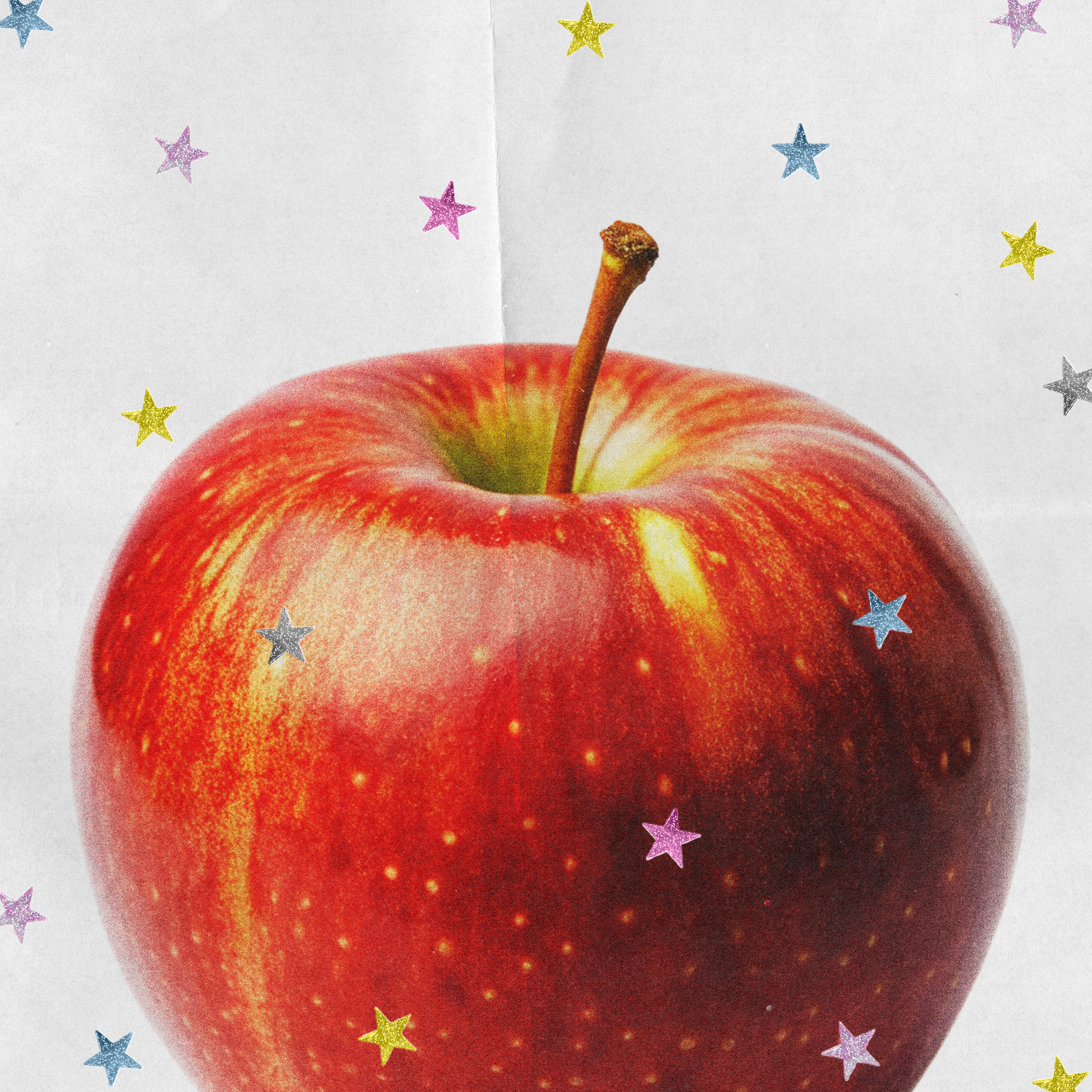 Popsugar x Amazon Back-to-School Reset graphic showing an apple with colorful stars sprinkled across the image
