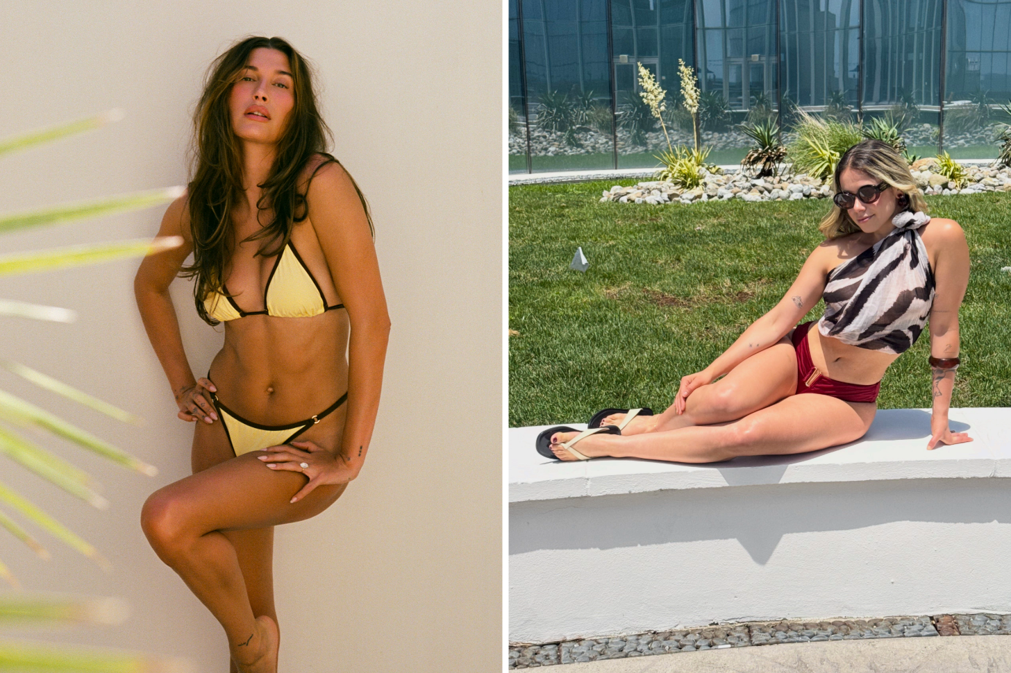 Side-by-Side Photos of Hailey Bieber and Shopping Director Sarah Wasilak Wearing Calzedonia Bikinis