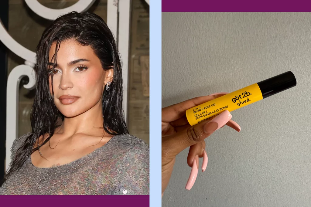 Kylie Jenner Next to a Lifestyle Shot of Got2B Glued Brow Gel