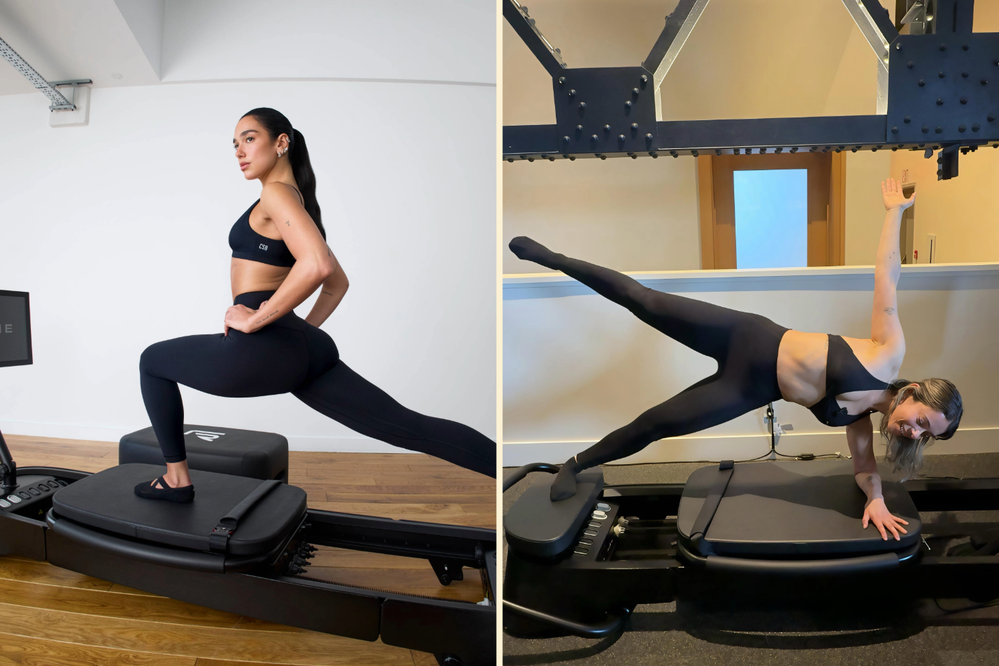 Dua Lipa on the Frame Pilates Reformer Next to Sarah Wasilak on the Frame Pilates Reformer