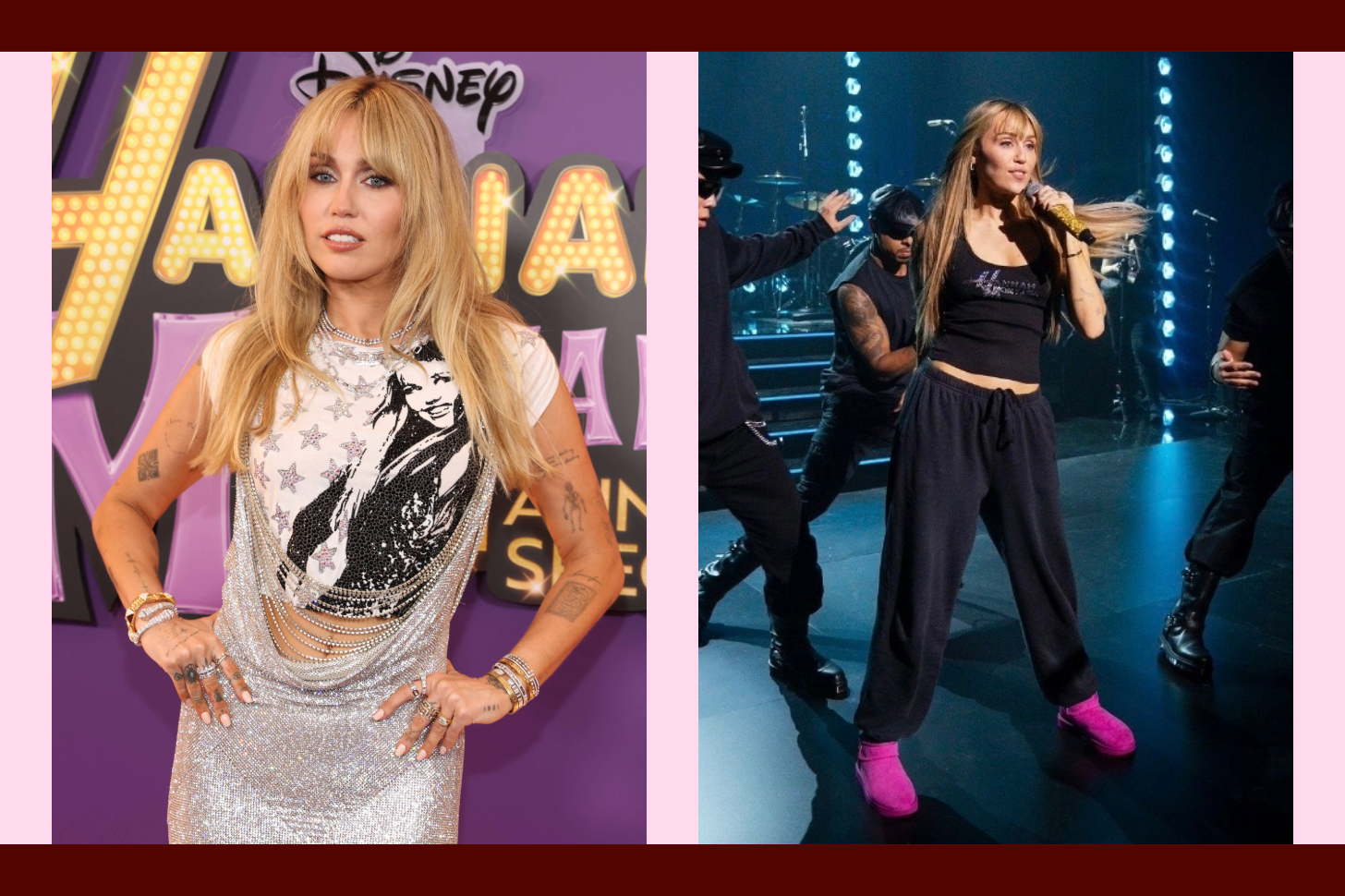 Miley Cyrus on the Hannah Montana Red Carpet and Miley Cyrus Performing in Pink Uggs