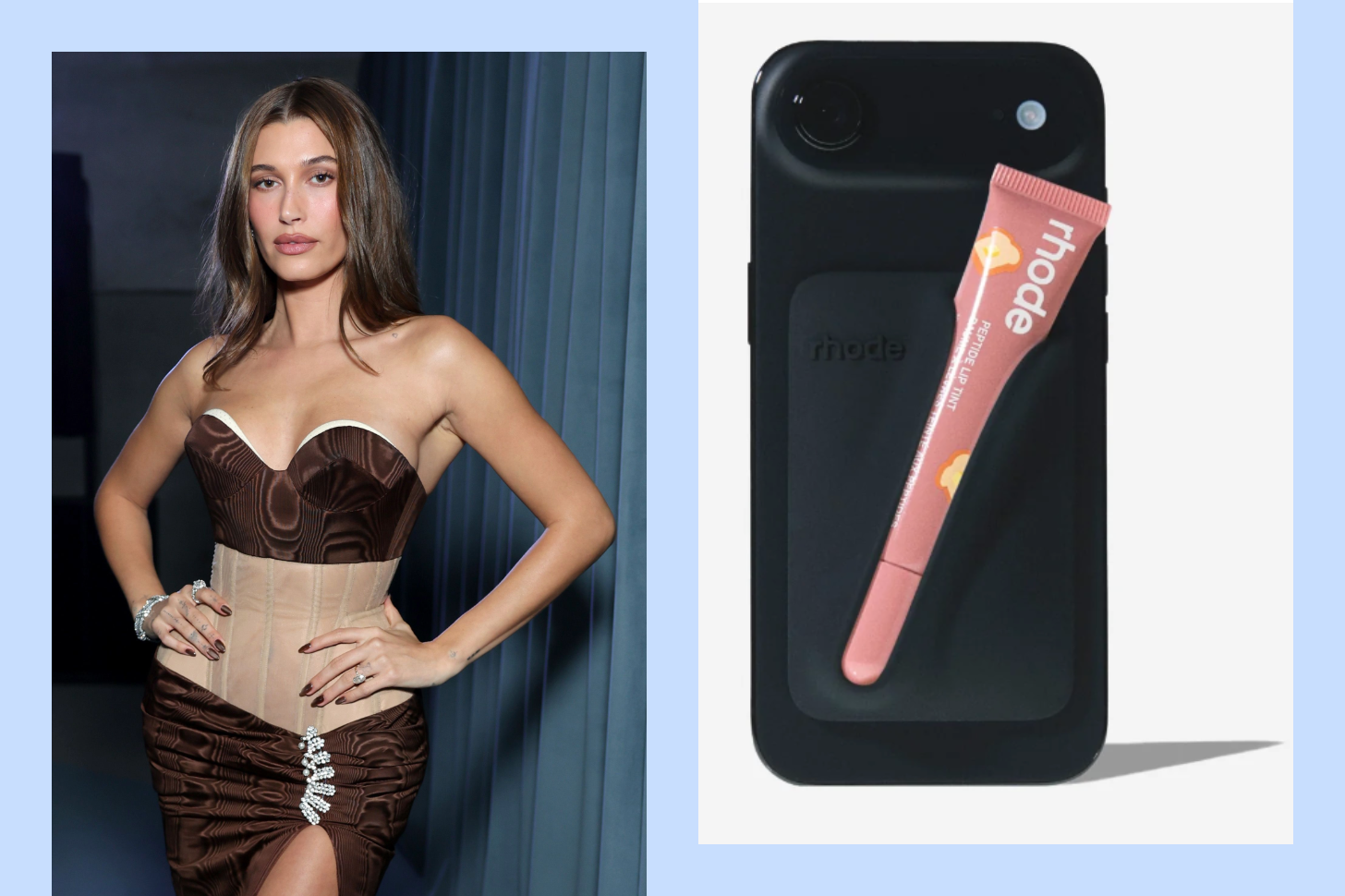 A photo of Hailey Bieber and Rhode's Lip Case