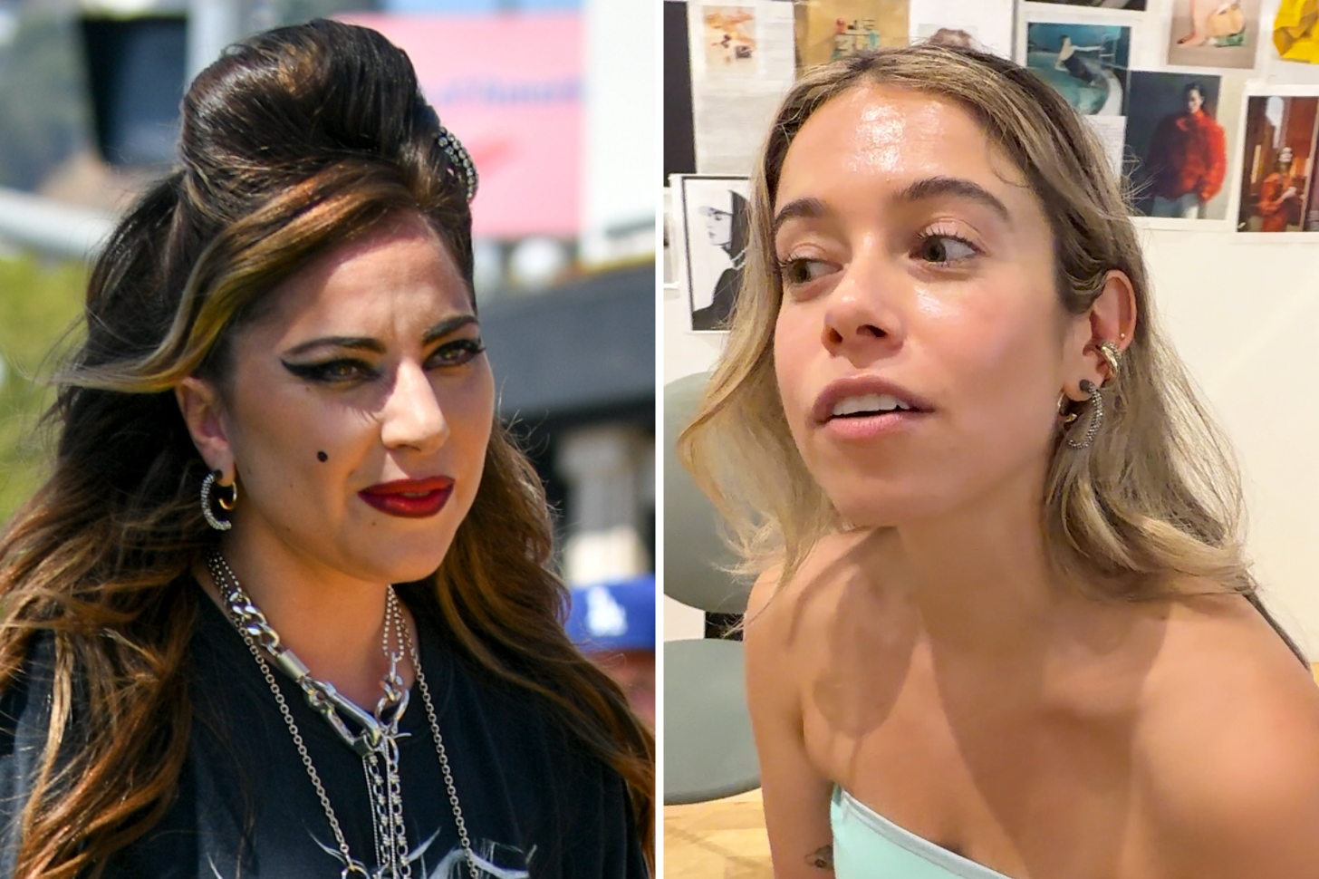 A 2-Up Photo of Lady Gaga and Shopping Director Sarah Wasilak Wearing the Same Earrings