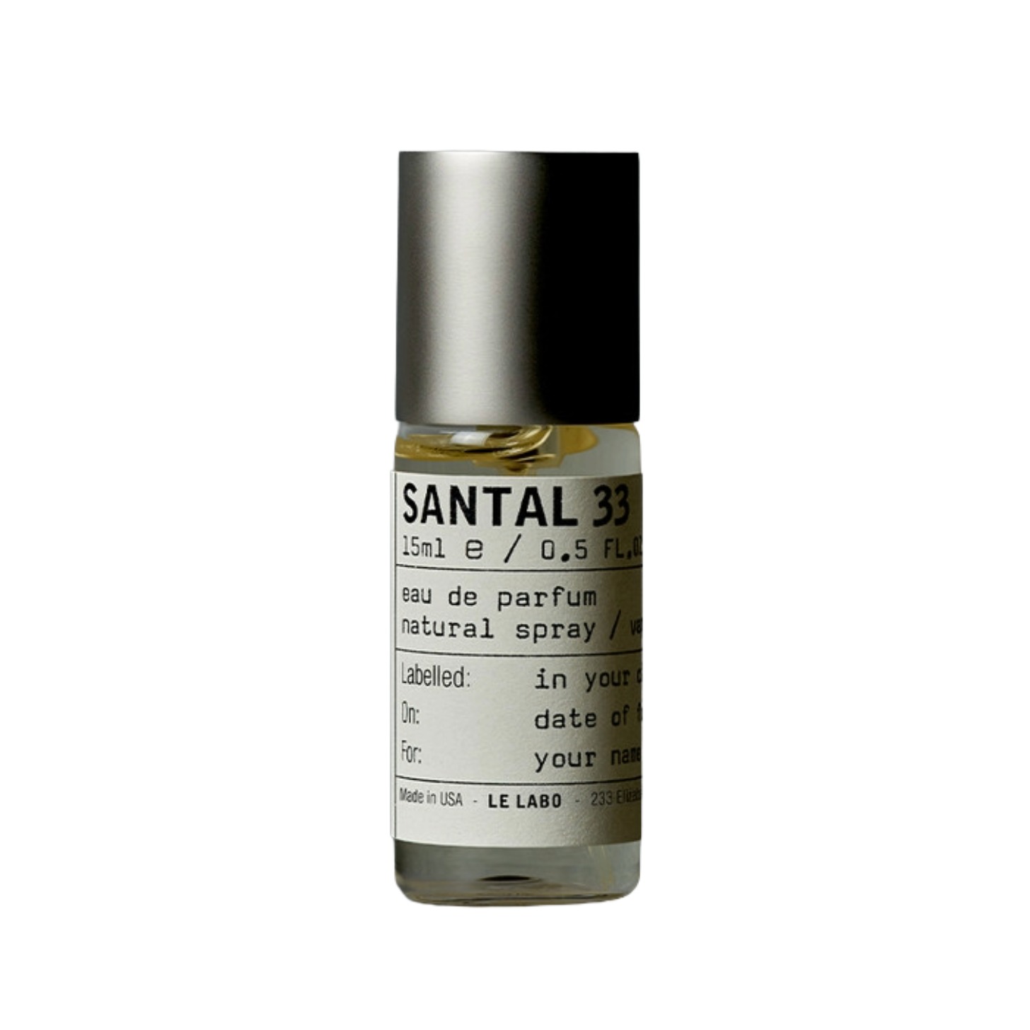 A bottle of Santal 33 perfume.