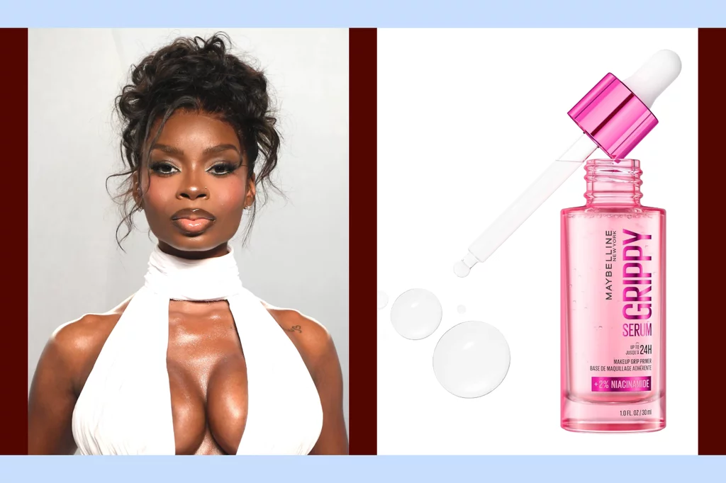 A Side by Side Photo of Olandria Carthen and a Product Image of Maybelline Grippy Serum