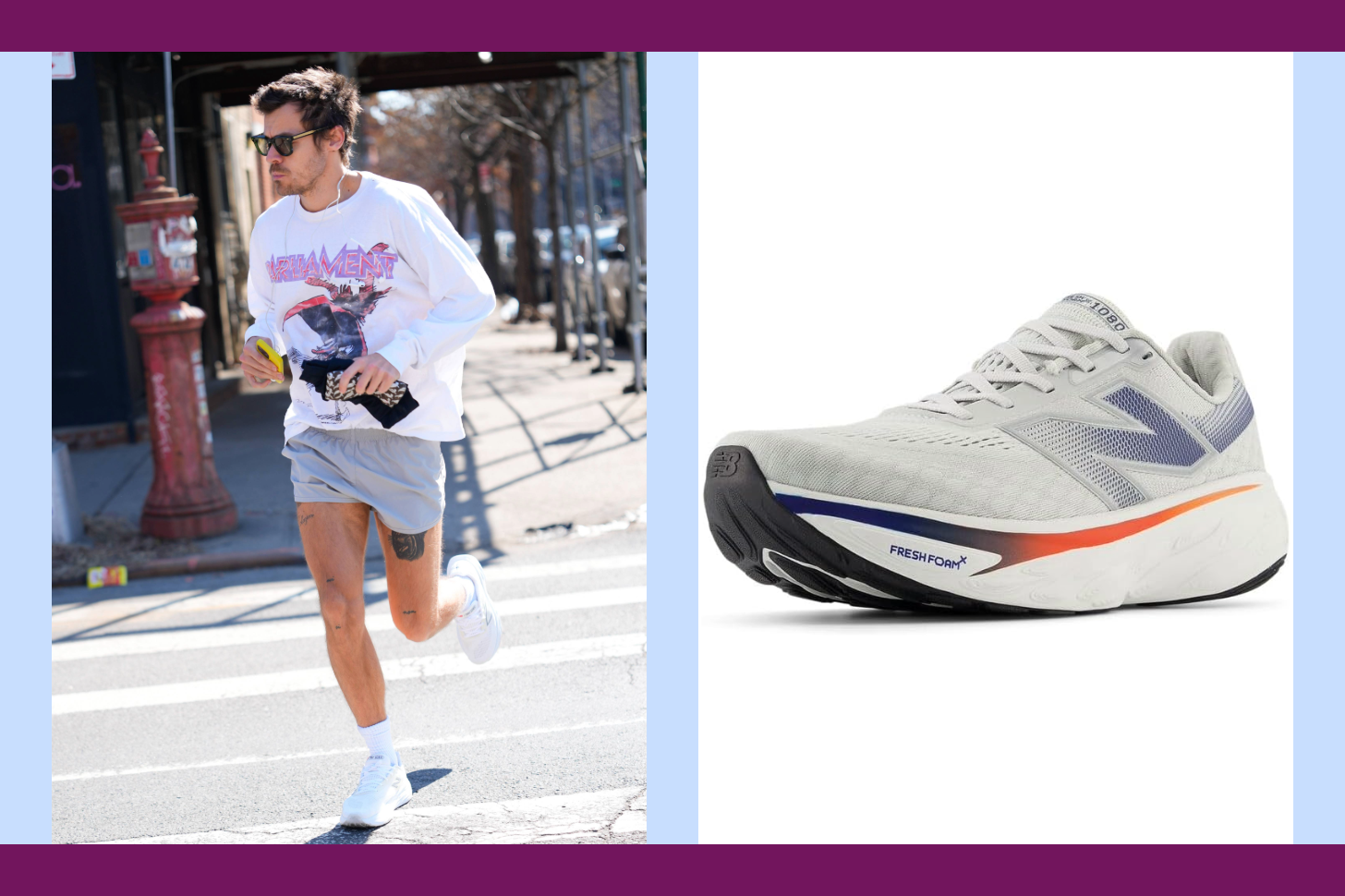 Harry Styles Running in the New Balance 1080v15 Next to a Product Image