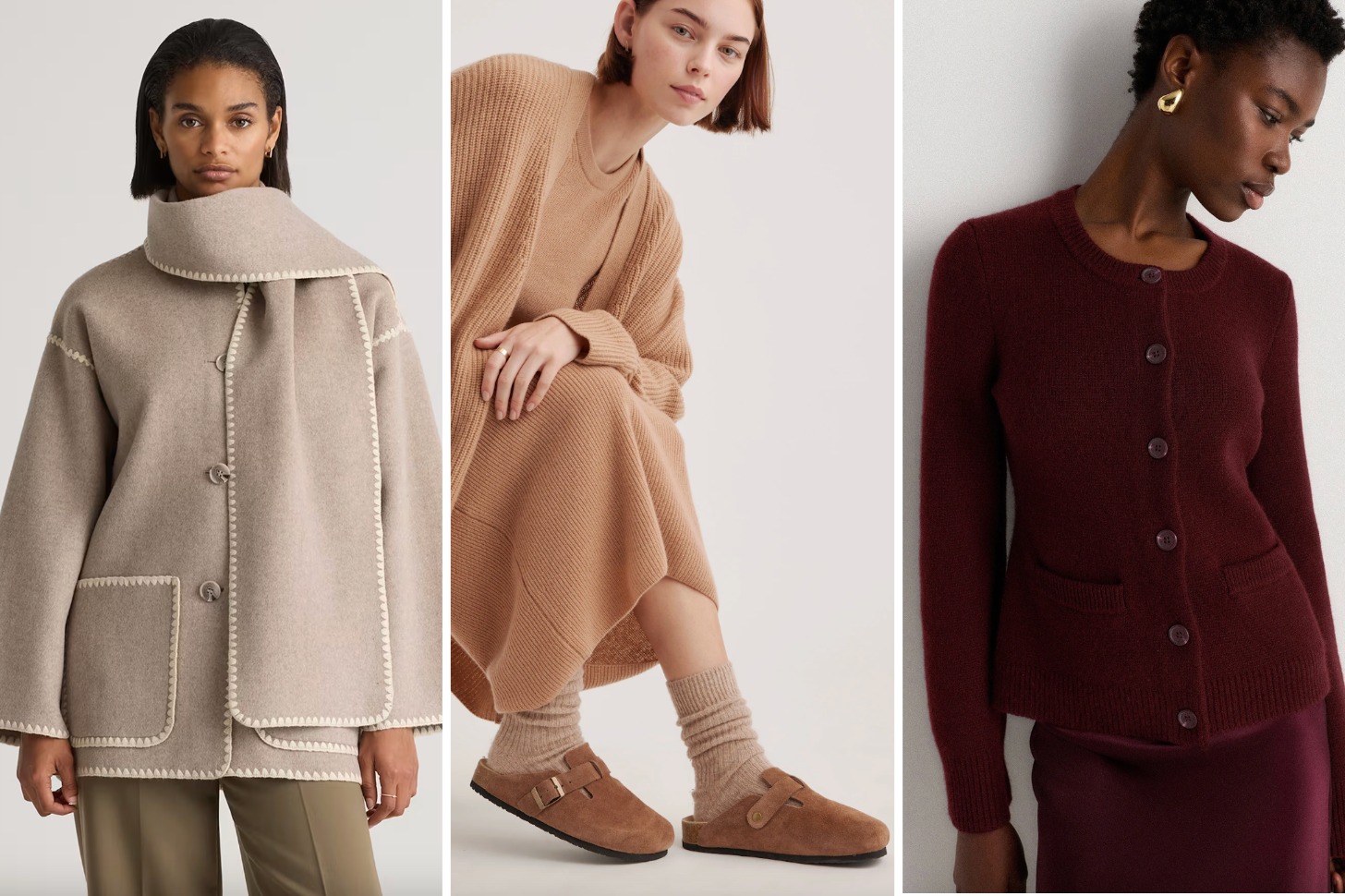 A graphic of three models wearing winter apparel.