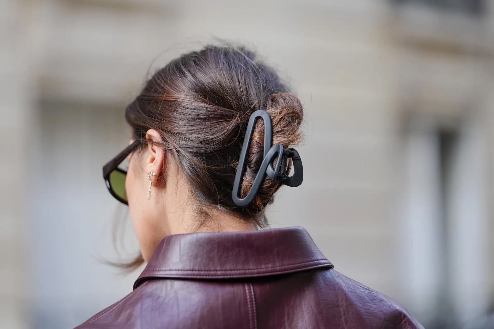 Hair up in a claw clip