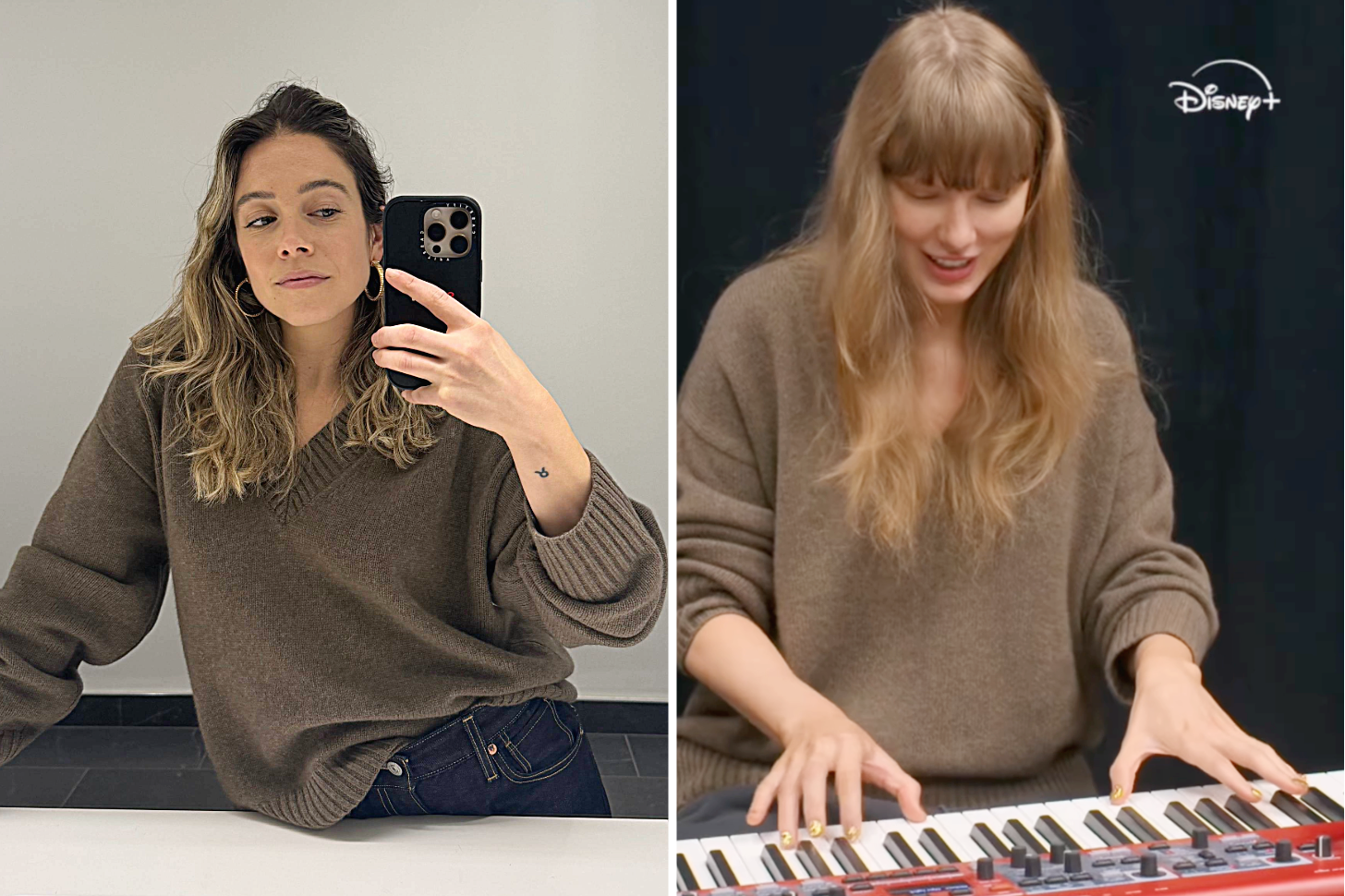 PS Shopping Director Sarah Wasilak and Taylor Swift Wearing the Reformation Jadey Sweater