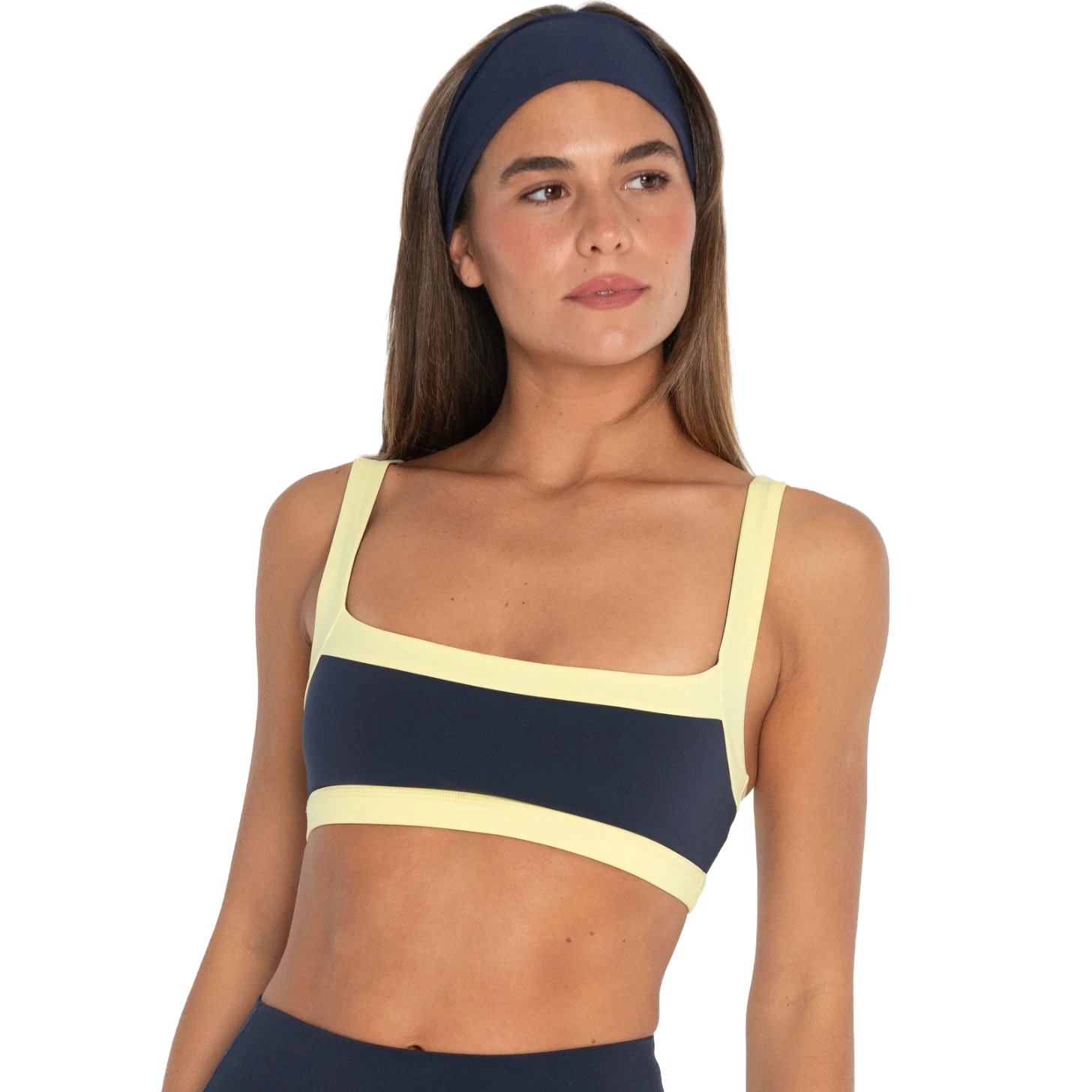 Form navy and lemon sports bra