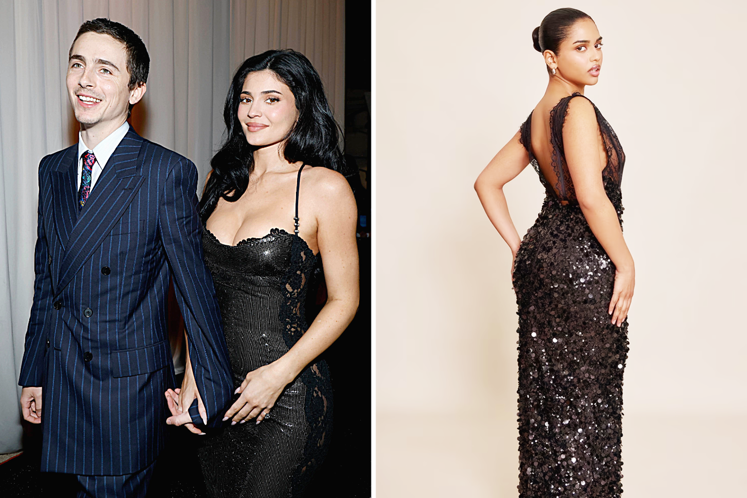 Timothée Chalamet and Kylie Jenner at the Critics Choice Awards Next to Model in Black Sequin Dress