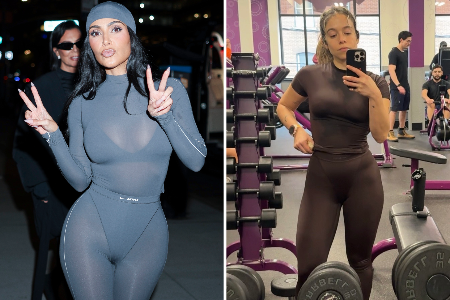 Kim Kardashian and Shopping Director Sarah Wasilak Wearing NikeSKIMS Underwear Leggings