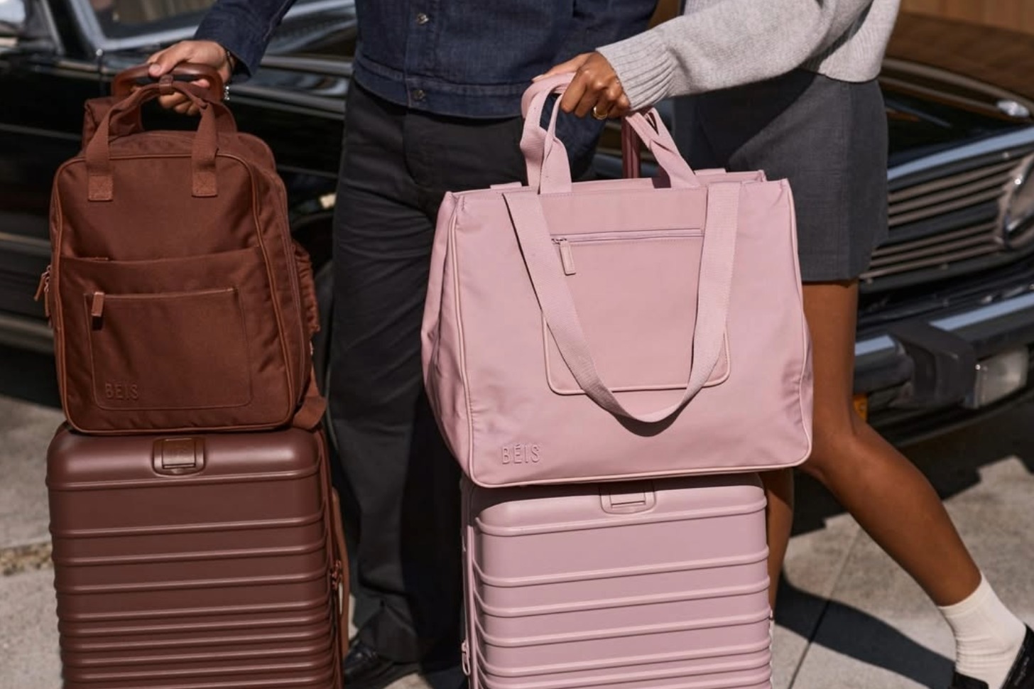 A lifestyle photo of two weekender bags.