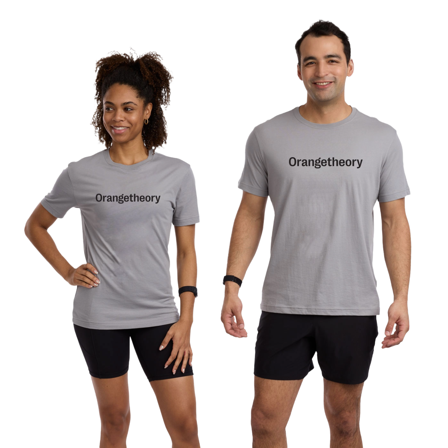 A Woman and Man Wearing Orangetheory Shirts