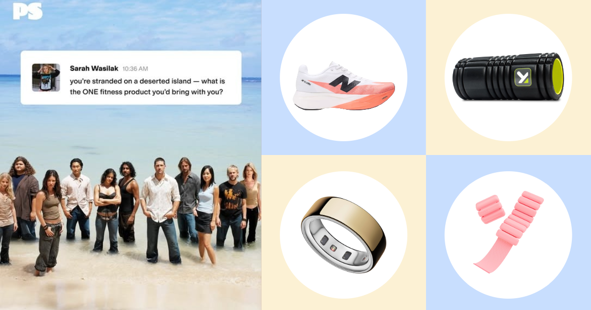 A graphic image with the cast of Lost at left and DM overlay from Sarah Wasilak with fitness product images at right