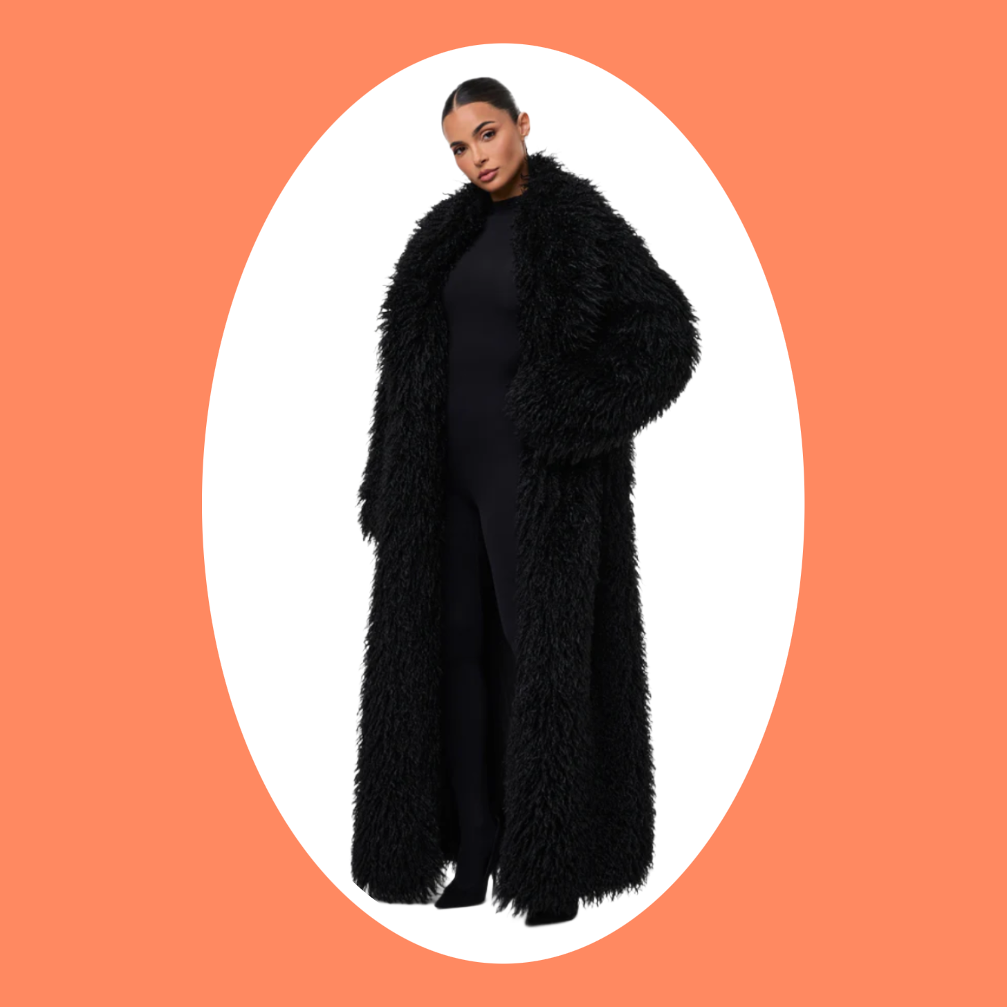 Naked Wardrobe Faux Fur Plush Long Coat
