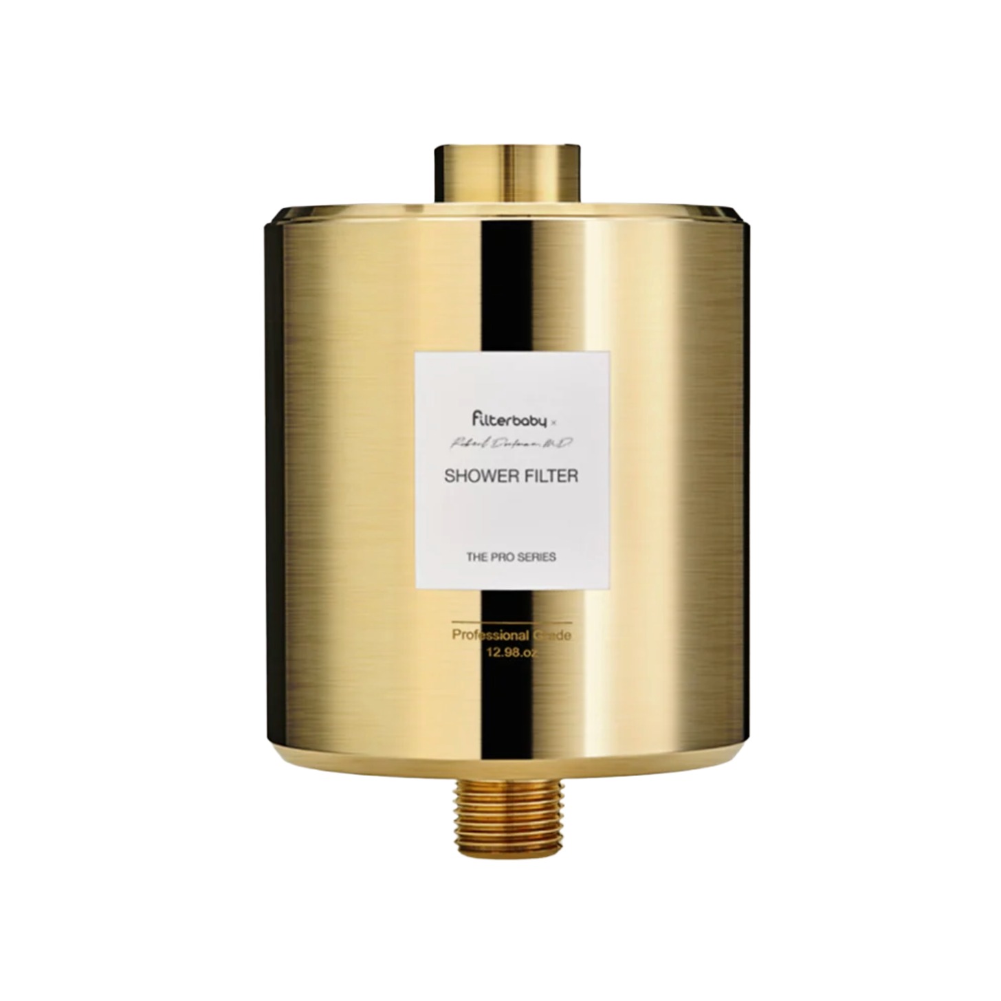 A gold shower filter.