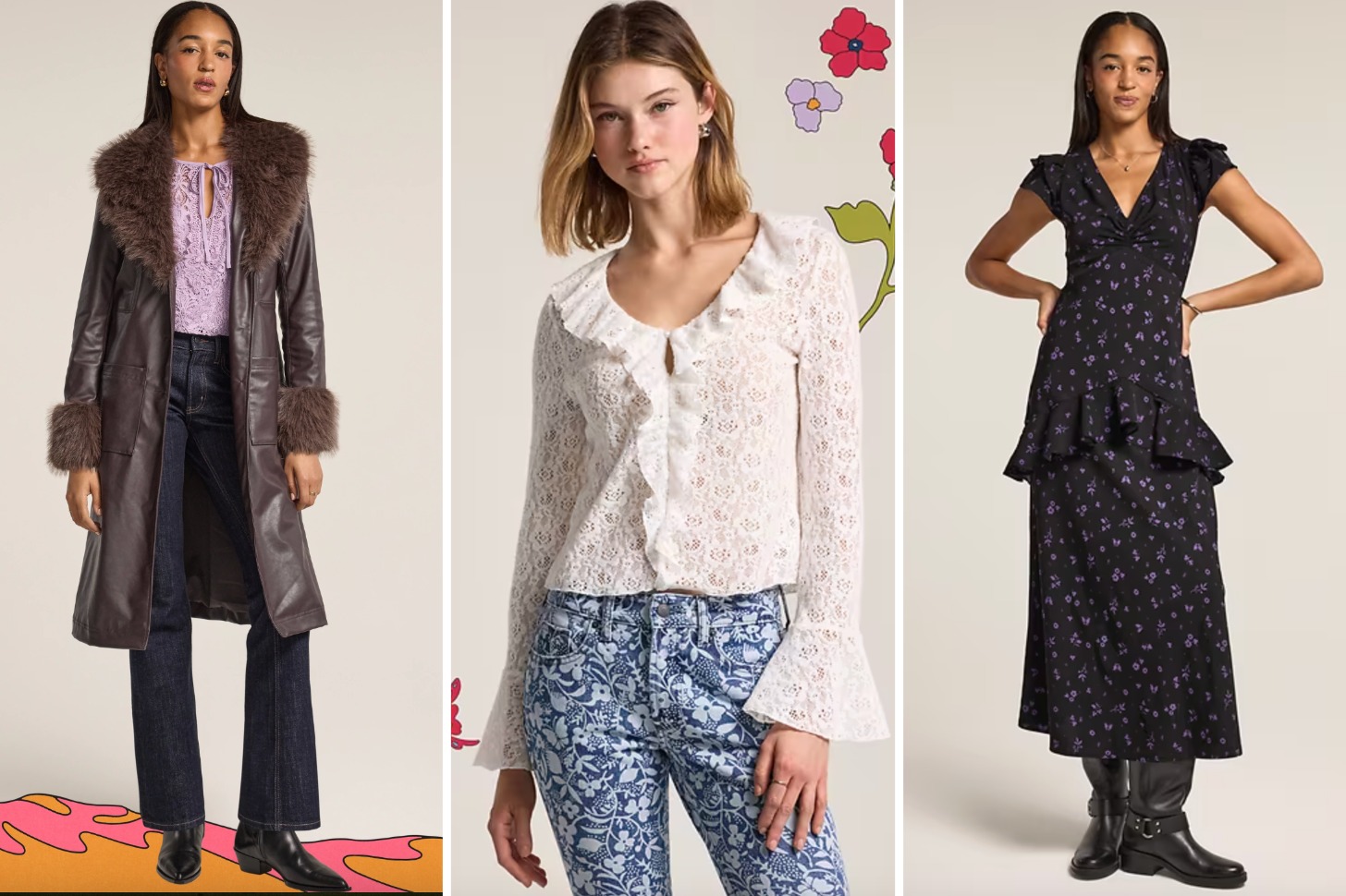 A collage of three models wearing Anna Sui x Old Navy