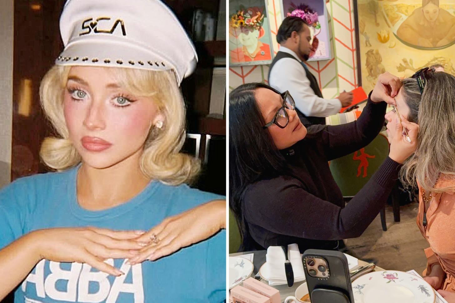 A Picture of Sabrina Carpenter Next to Sarah Getting Her Lashes Done by Sabrina Carpenter's Makeup Artist Carolina Gonzalez