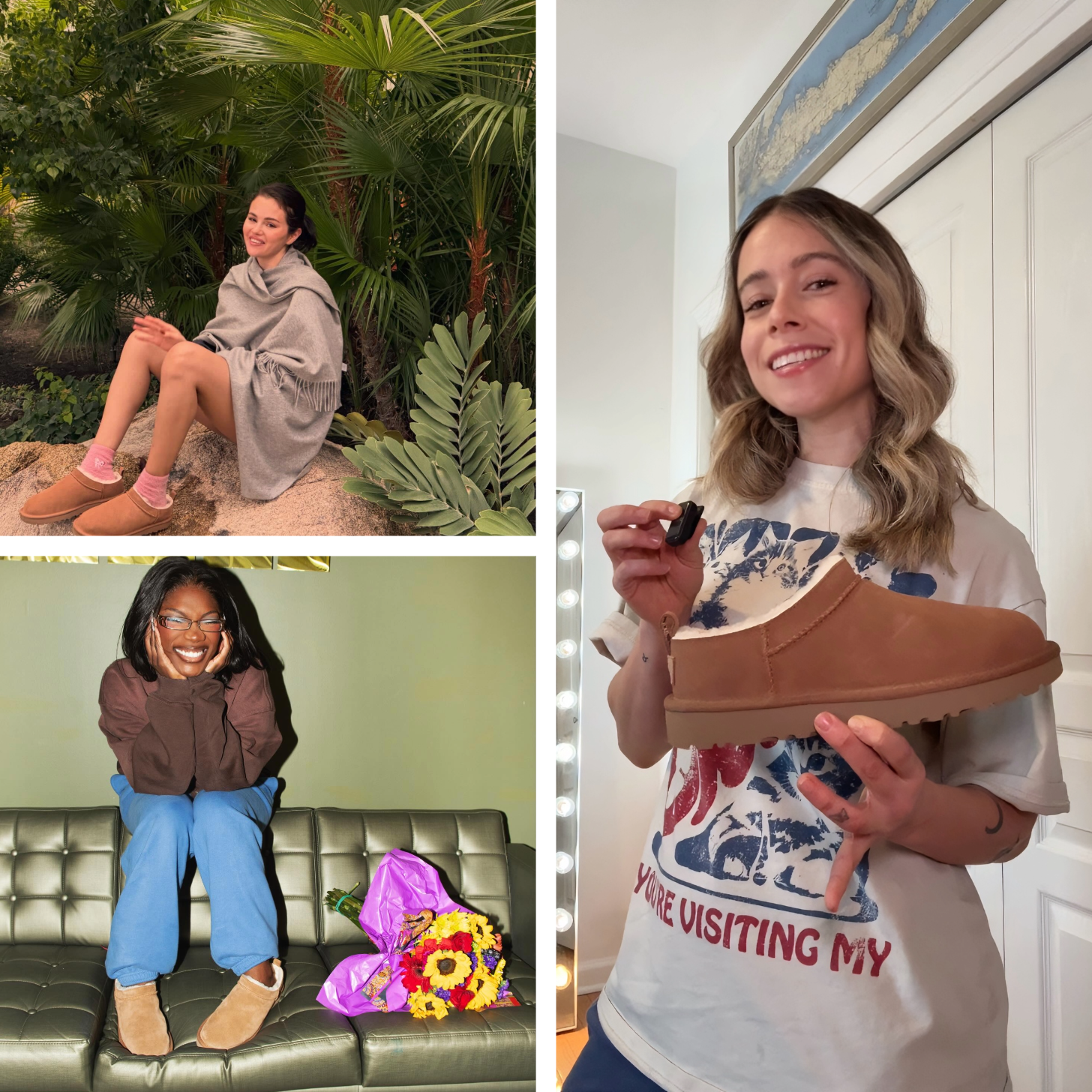 Selena Gomez and Doechii Wearing the UGG Classic Micro Next to Sarah Wasilak Holding the Shoe