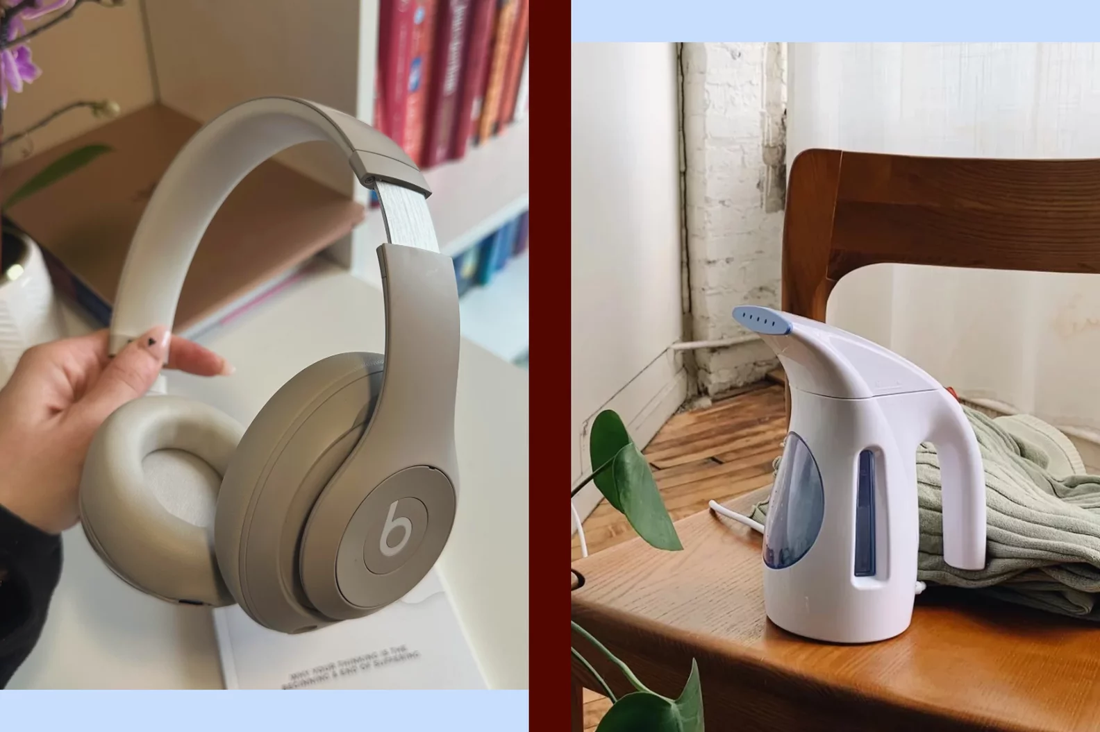 A 2-Up of Product Images of Beats Headphones and a Steamer