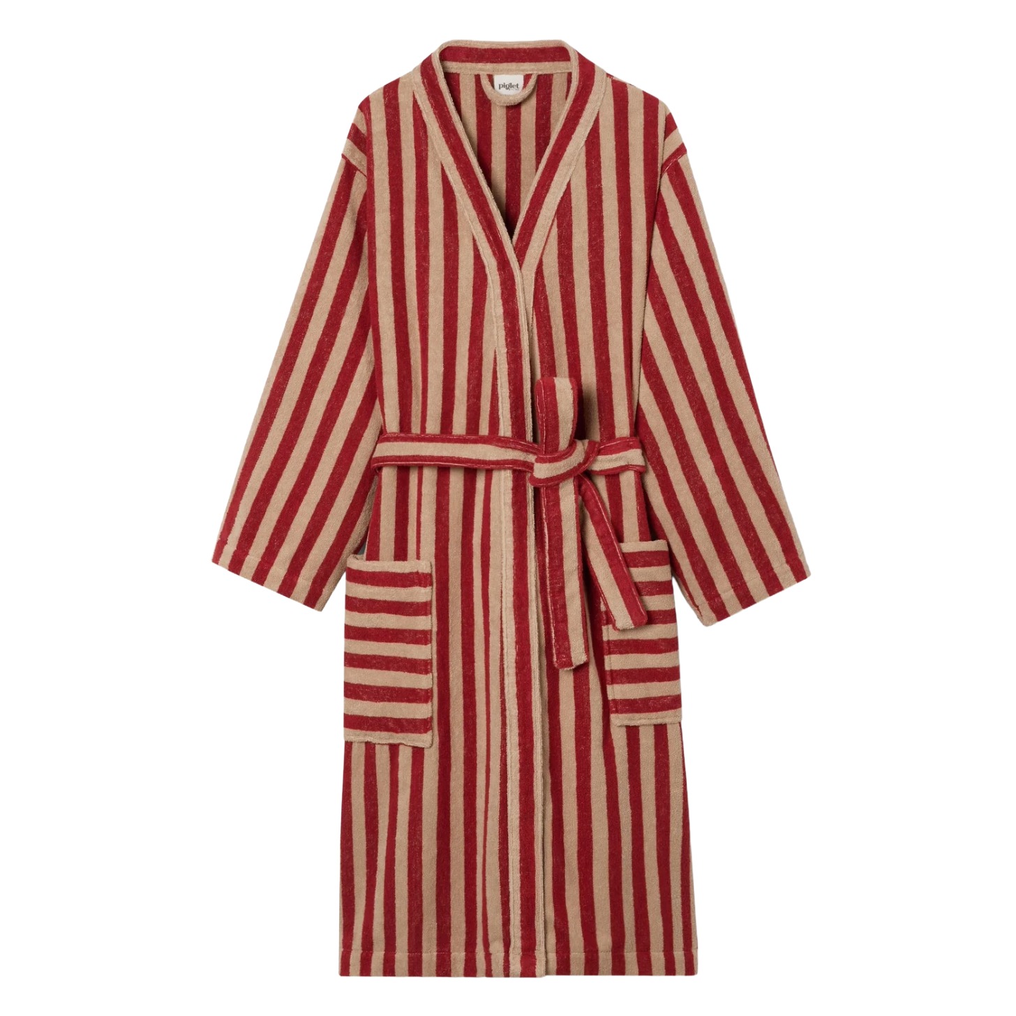 A striped brown and red bathrobe.