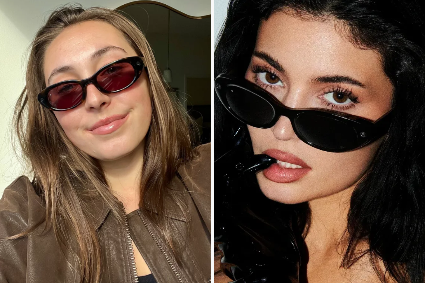 A 2-Up of Adi Giesey and Kyle Jenner Wearing Black Meta Starfire Kylie Edition Glasses