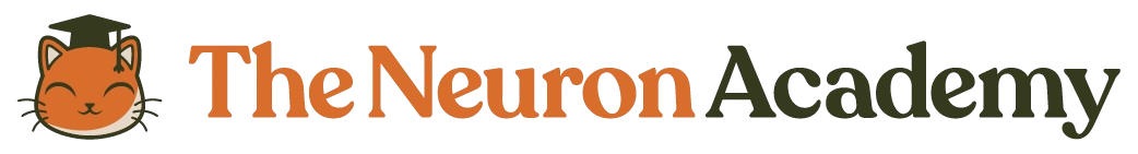 The Neuron Academy logo with an orange cat mascot wearing a graduation cap beside orange and green wordmark.