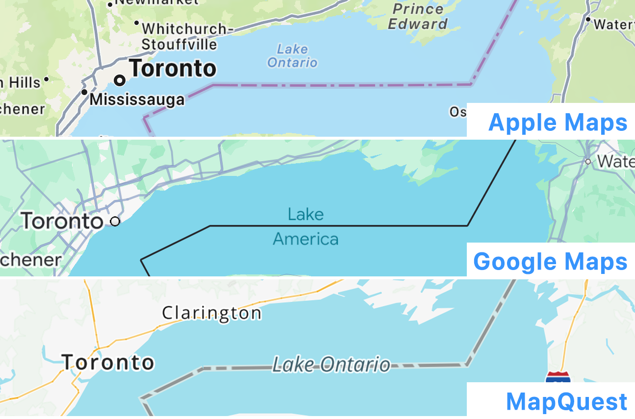 Lake America Splits Google, Apple, and MapQuest