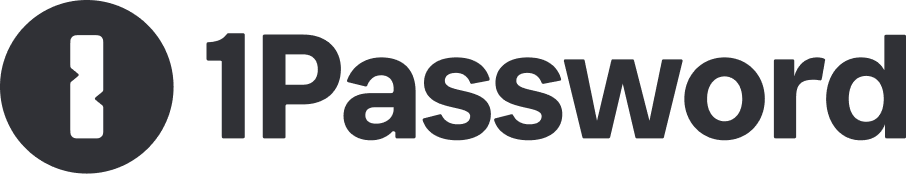 1Password wordmark with a circular keyhole icon and dark gray lettering on a transparent background.