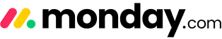 monday.com logo with three colorful rounded marks and black lowercase wordmark on a transparent background.