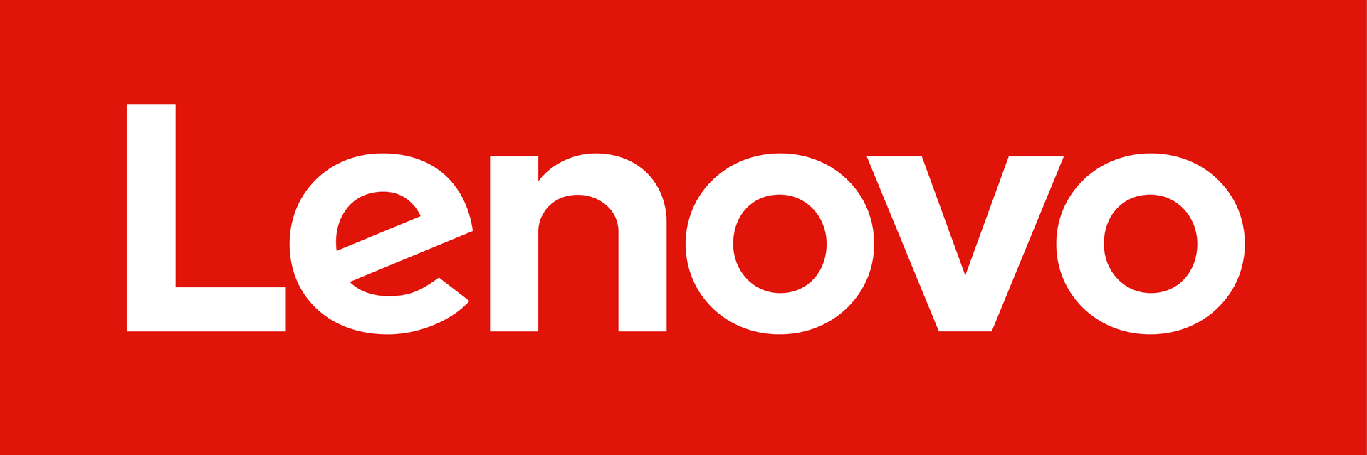 Lenovo logo featuring the company name in large, bold white lettering against a solid red rectangular background.