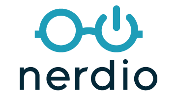 Nerdio logo featuring teal and dark navy geometric lettering on a transparent background.