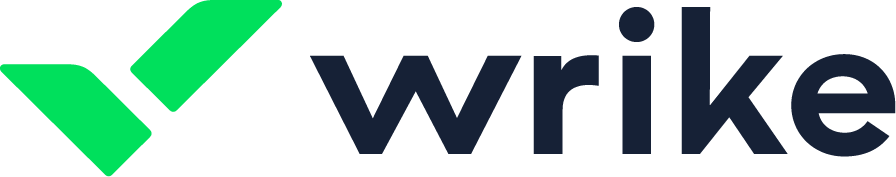 Wrike logo with a green abstract icon and dark navy wordmark on a transparent background.