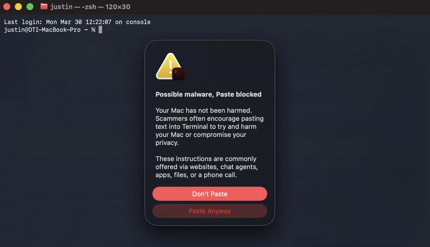 MacOS Blocks Sneaky Terminal Paste Malware